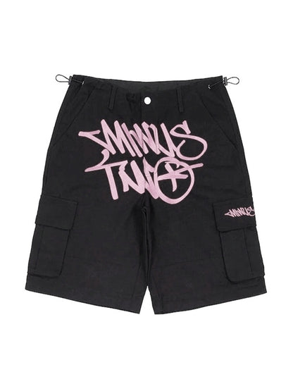 Hip Pop Contrast Letter Print Drawstring Shorts