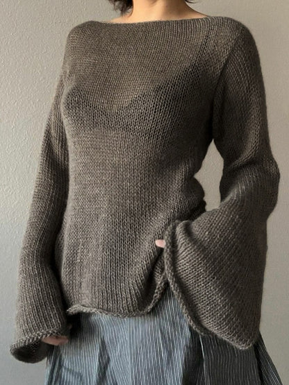 Solid Color Backless Lace Up Long Sleeve Knit