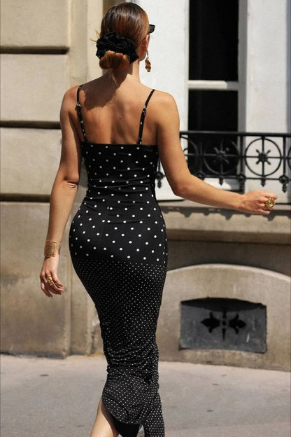 | Polka Dot Bodycon Maxi Dress