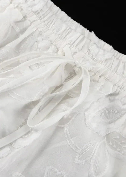 Floral Breeze - Sheer EmbroideRed Shirt & High-Waist Shorts Set