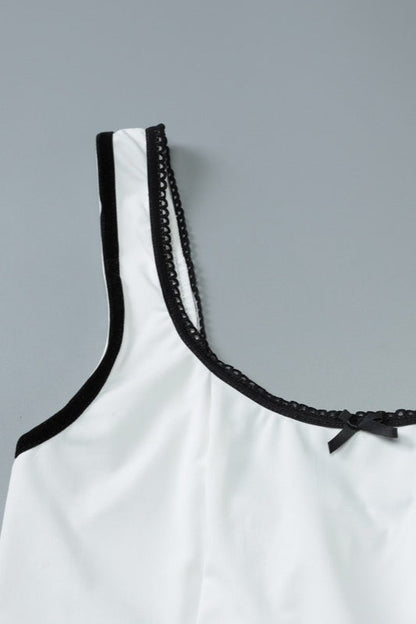 Scoop Neck Lace Trim Bow Basque Waist Tiered Skater Mini Dress