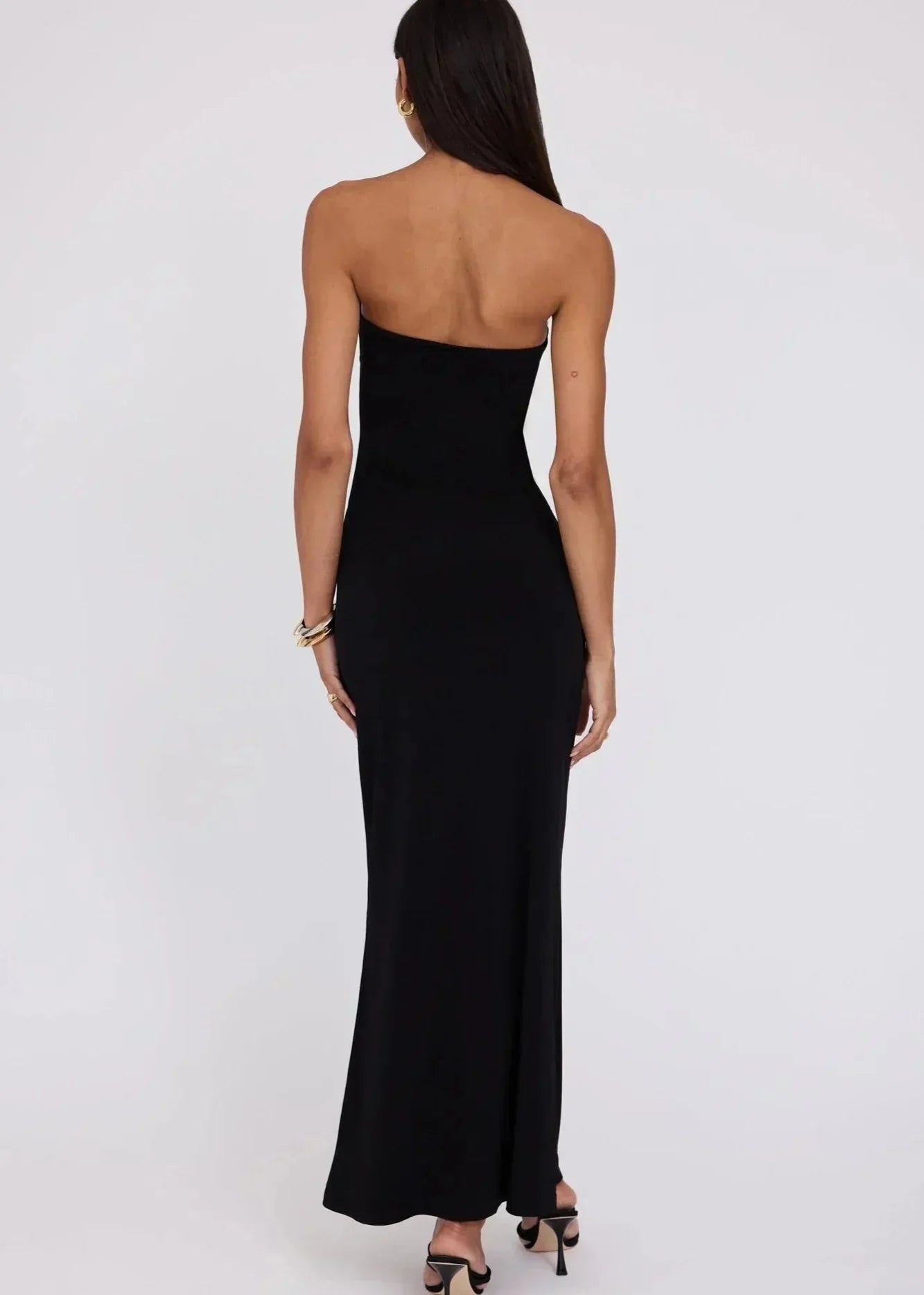 Strapless Sweetheart Ring Hardware Keyhole Cutout Bodycon Maxi Dress