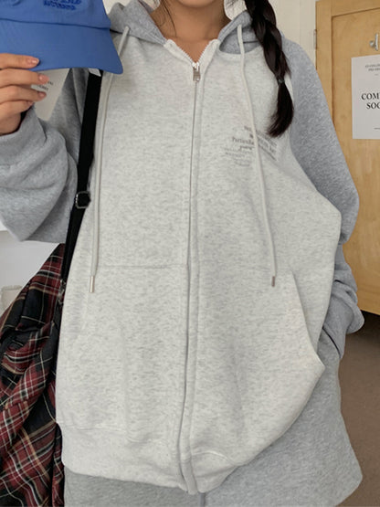 Color Block Splice Zip Up Oversized Hoodie