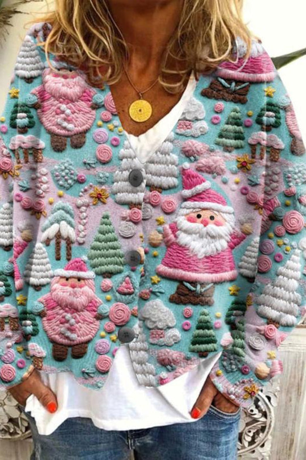 Fun and Chic Long Sleeved Cardigan with Fun Printed Buttons