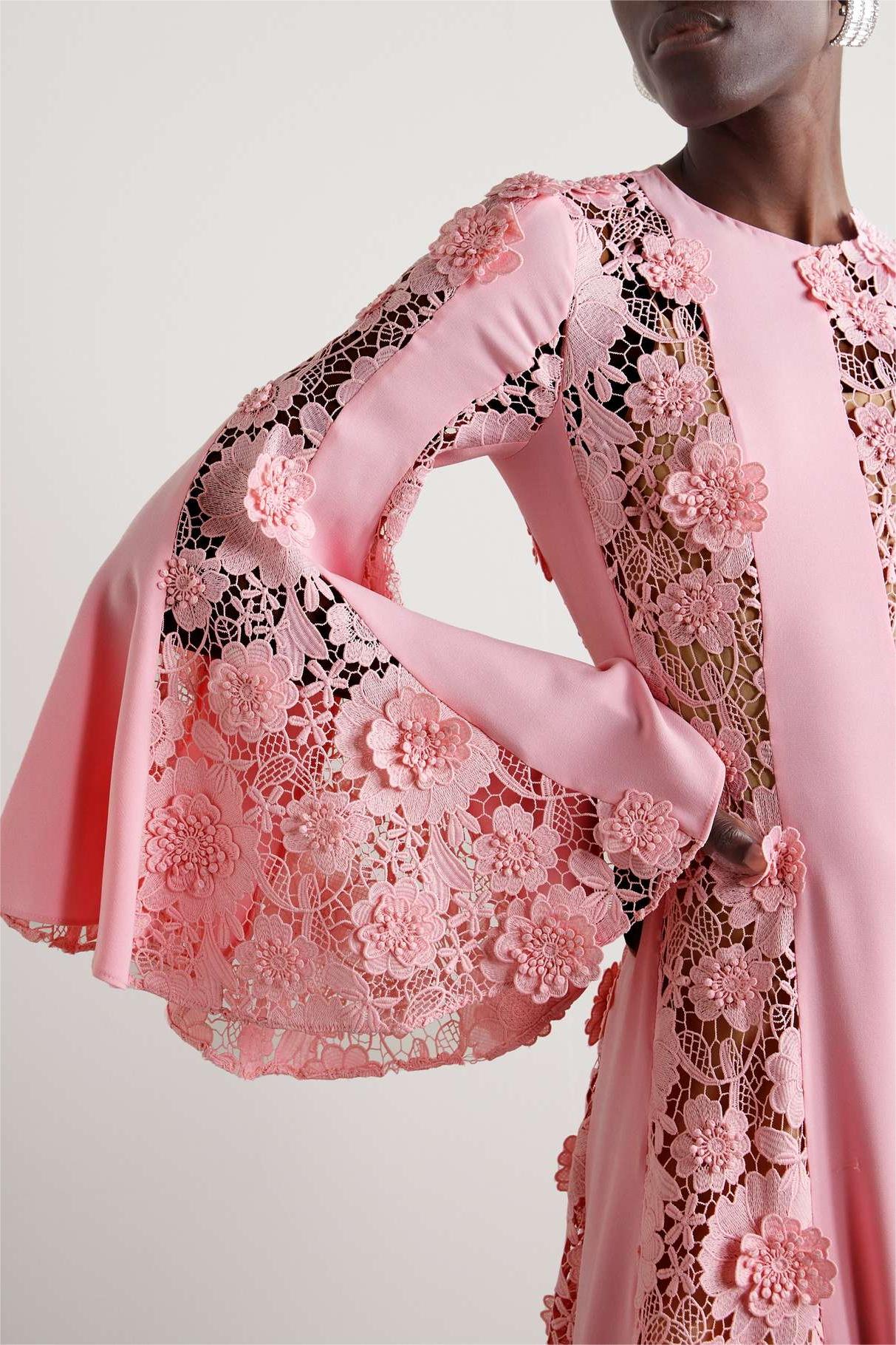 Embroidered Ball Sleeve Solid Maxi Dress