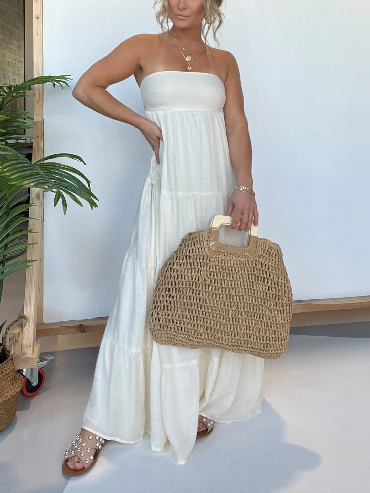 STRAPLESS MAXI DRESS WITH OPEN BACK TIE DETAILING
