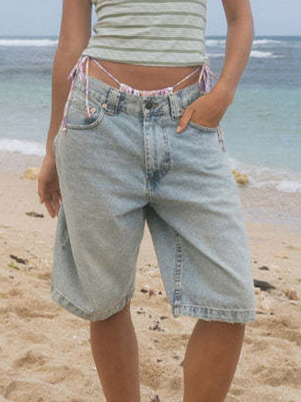Non-Elastic Slimming Denim Shorts