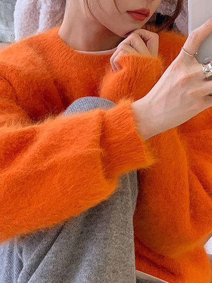 Fuzzy Solid Pullover Sweater