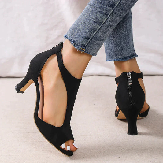 Women's Orthopedic Open-Toe PU Leather Heeled Sandals – Comfortable Support Heels