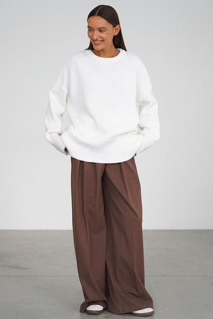 Classic Solid Crew Neck Relaxed Knit Sweater