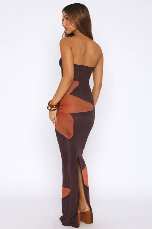 Strapless Oversized Floral Print Bodycon Floor Length Maxi Dress