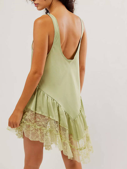 Sage-Lace Slip Dress