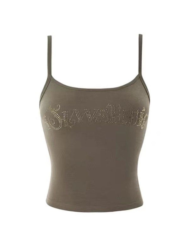 Letter Rhinestone Print Splice Cami Top