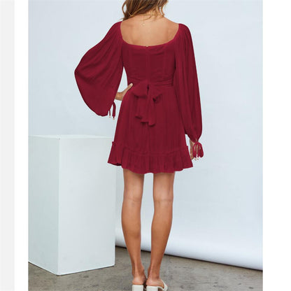 Ruffle Long Sleeve Square Collar Mini Dress in Multiple Colors
