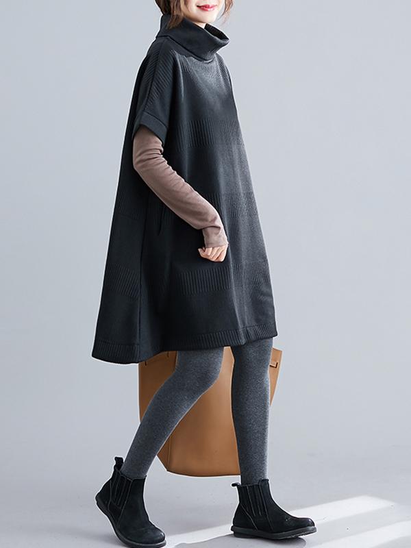 Casual Loose Short Sleeves Turtleneck Sweater Dress