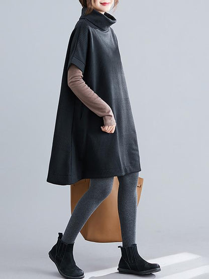 Casual Loose Short Sleeves Turtleneck Sweater Dress