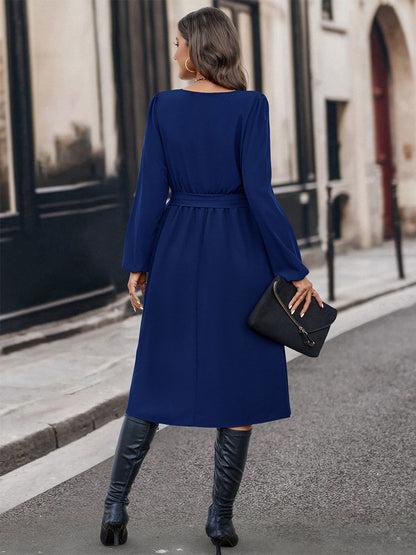Midi Dress Asymmetrical Neck Long Sleeves Casual Early Dresses
