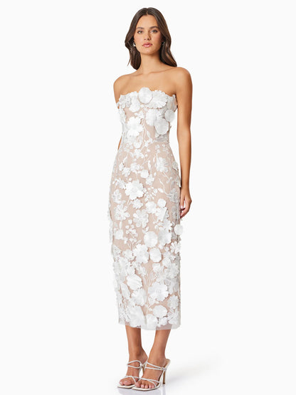 Applique Birthday Party Dress Off The Shoulder Backless Slit Midi Dresses