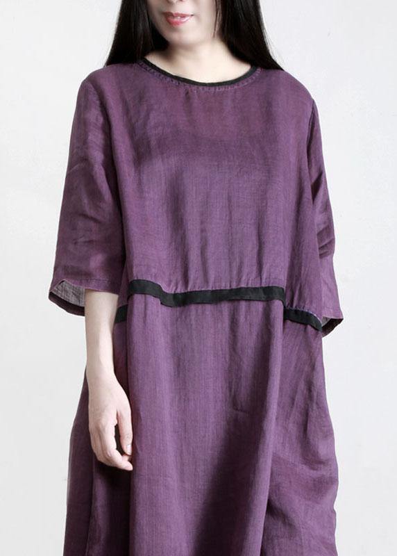 Modern Purple Pockets Linen Summer Maxi Dress