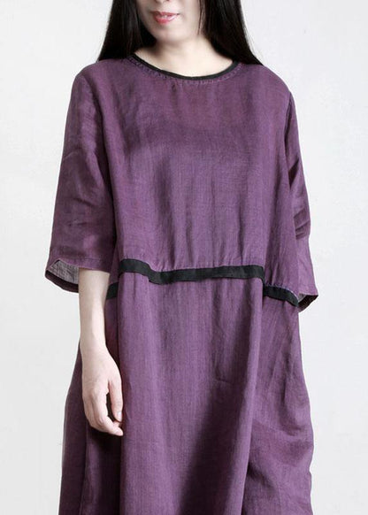 Modern Purple Pockets Linen Summer Maxi Dress