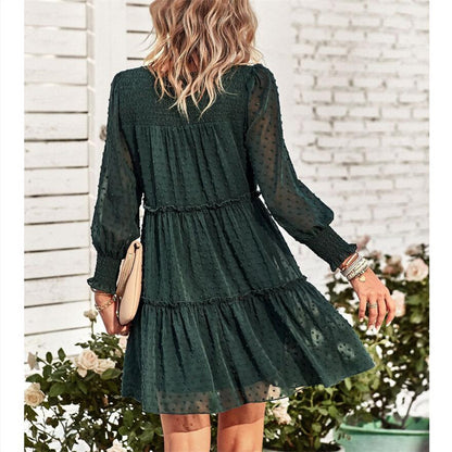 Swiss Dot Round Neck Mini Dress in Black, Blue, Green, Pink