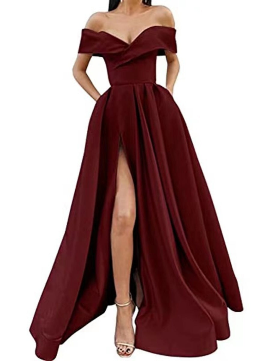 Off Shoulder High Slit Big Swing Formal Dress Maxi Dresses