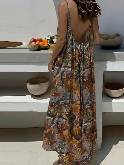 Vacation Halter-neck Backless Loose Long Dress