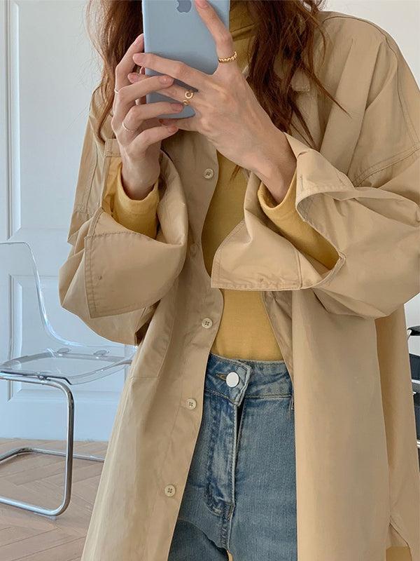 Solid Color Versatile Loose Long Sleeve Blouse