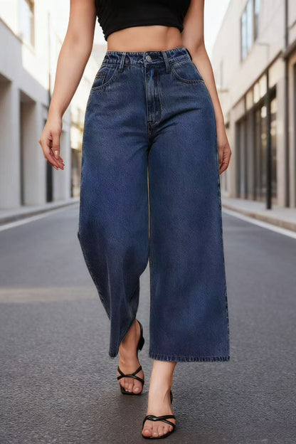 Stylish High-waisted Casual Pocket Straight Leg Jeans