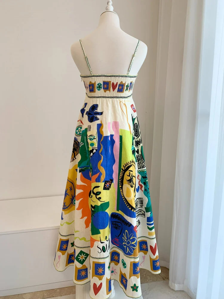 Sundress Graffiti Print Midi Dress Ivory