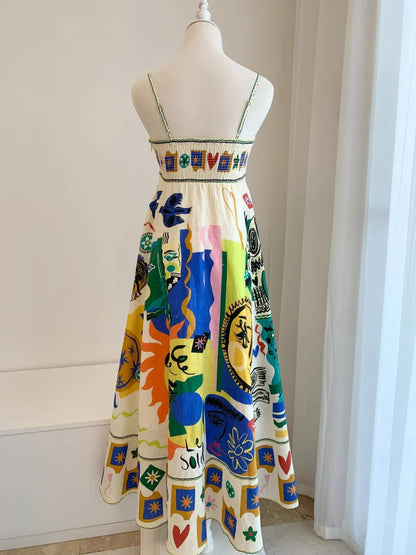 Sundress Graffiti Print Midi Dress Ivory