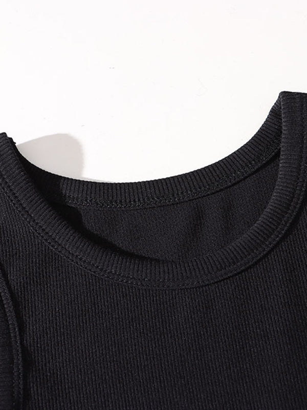 A-Line Long Sleeves Elasticity Hollow Solid Color Split-Joint Round-Neck Midi Dresses