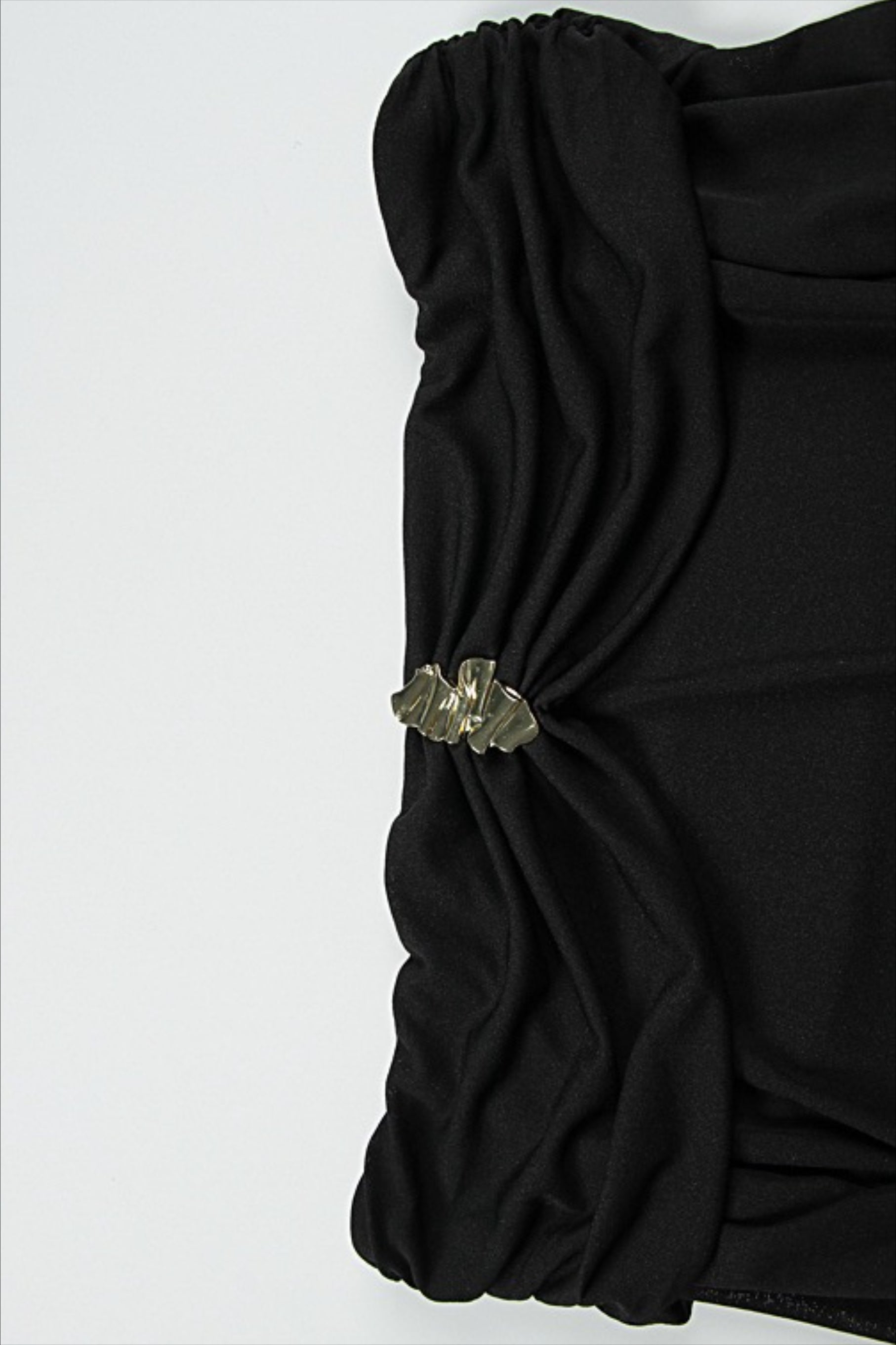 Off Shoulder Ruched Long Sleeve Metal Ornament Sash Detail Bodycon Mini Dress