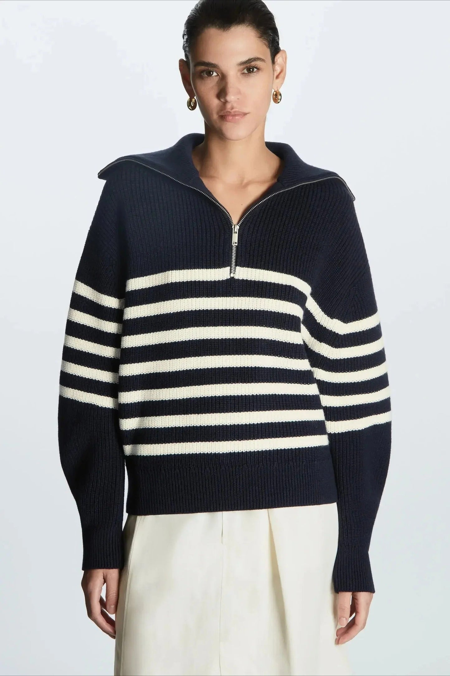 Fashion Wool Blend Open Collar Sweater