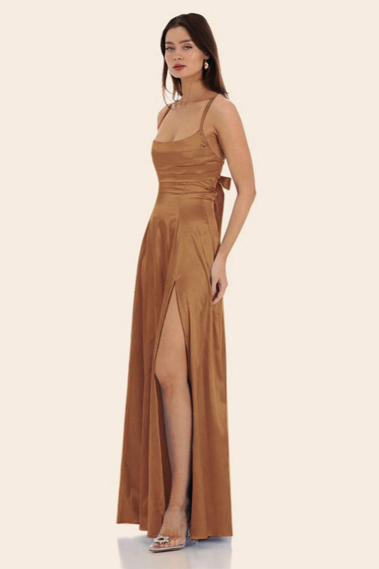 Satin Square Neck High Split Bodycon Party Dress