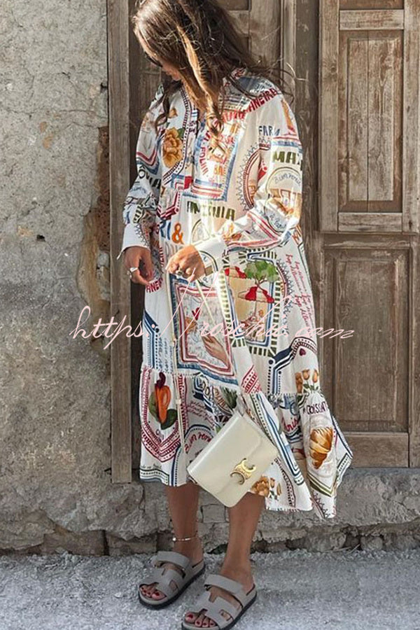 Dreamland Sarong Linen Blend Unique Print A-line Casual Vacation Dress