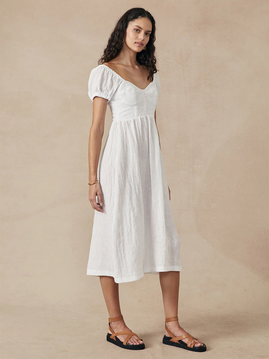 Boho Dress Bateau Neck Short Sleeves Pleated Summer Casual Midi Dresses