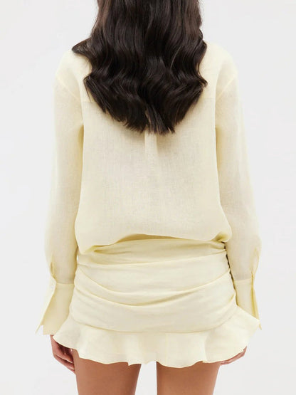 Pure Cotton Lapel Hip-hugging Shirts Mini&Short Dresses