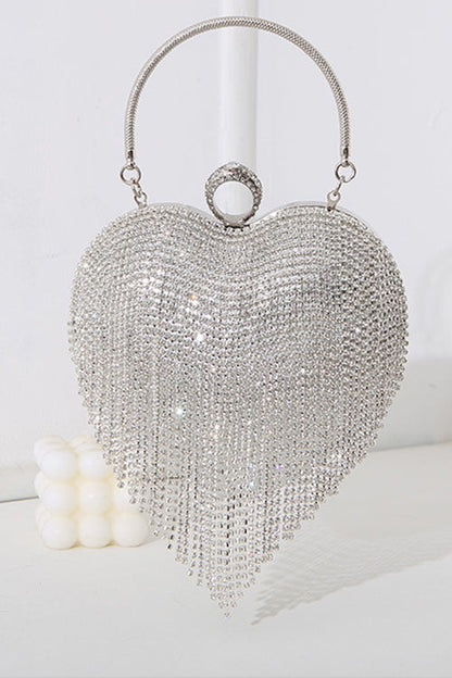 Margovil Luxury Heart Shape Rhinestones Tassel Evening Handbag