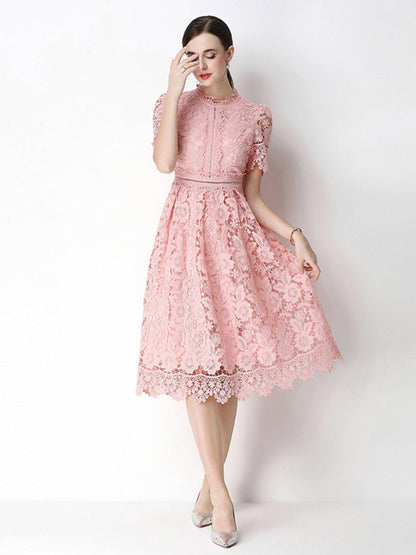 Hollow-out Water-soluble Lace Midi Dress