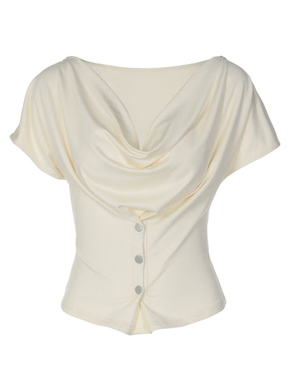 Draped Collar Buttons Slim-fit Jacket T-shirts