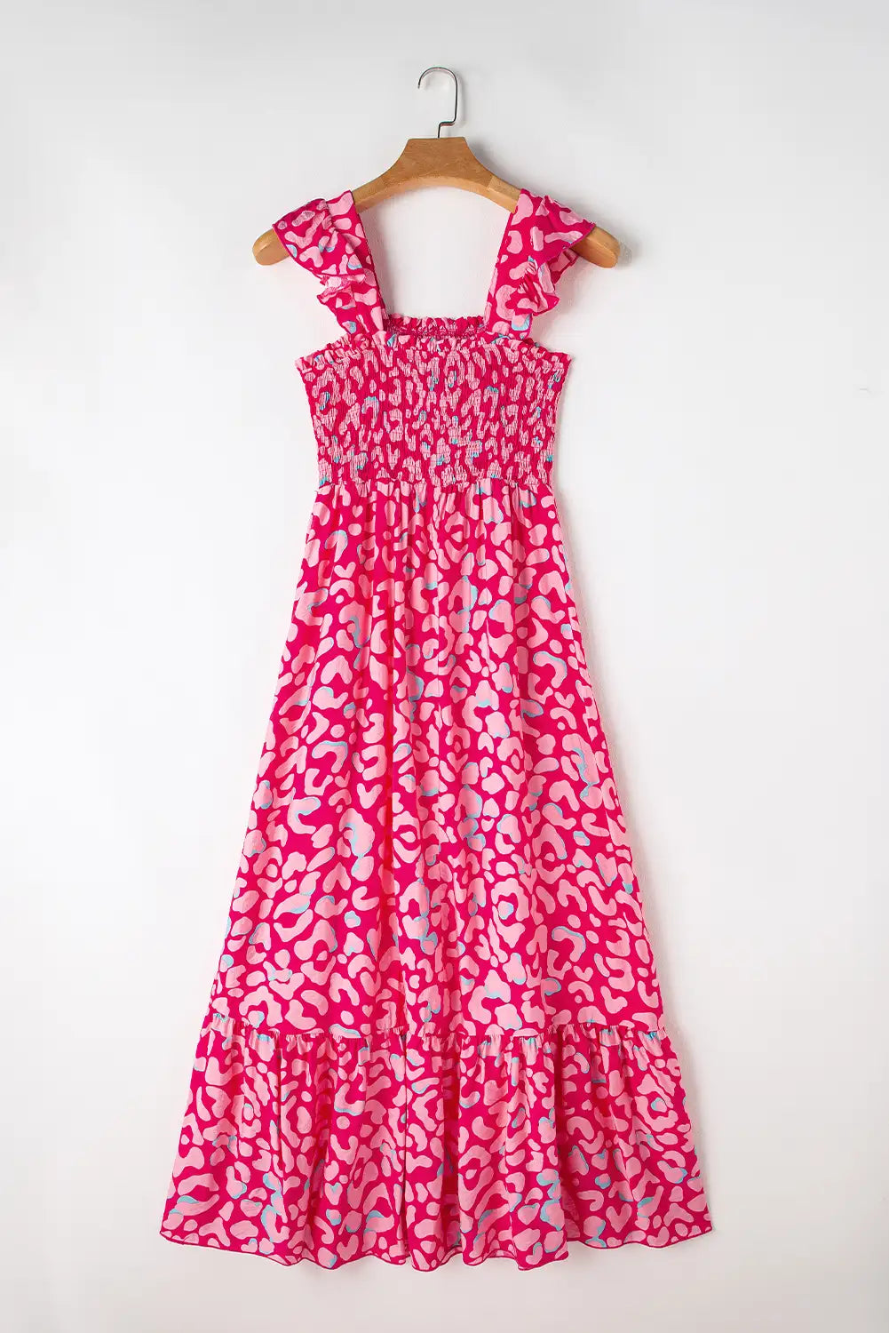 pink leopard ruffle maxi dress