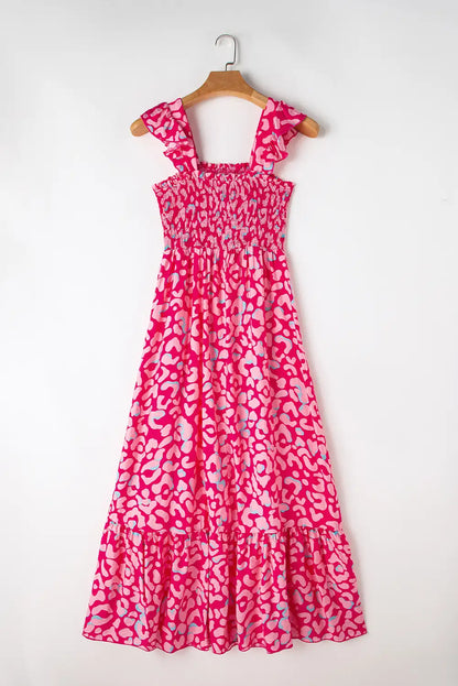 pink leopard ruffle maxi dress
