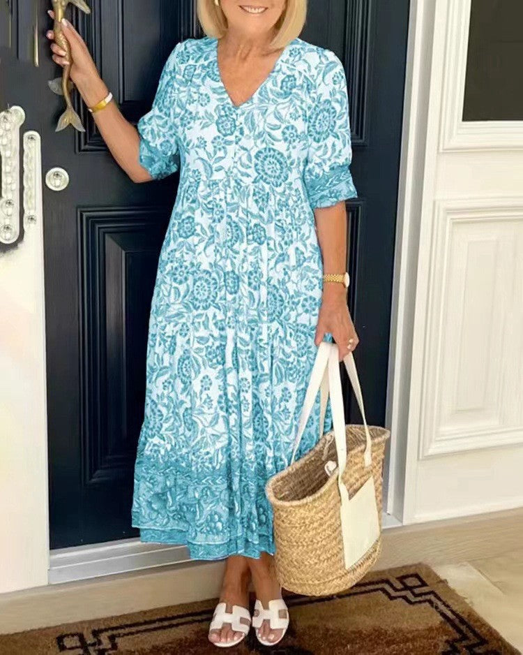 The Vivian — Floral V-Neck Midi Dress