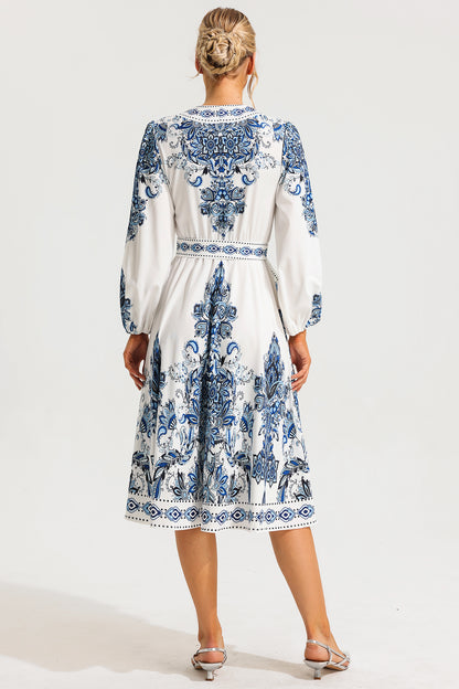 Paisley Single Breasted Long Sleeve Mini Dress With Belt