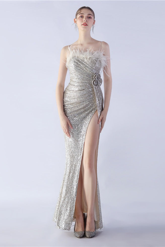 | Feather Embellished Maxi Dress