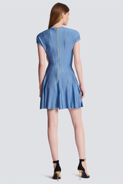 Knit V-Neck Metal Button Mini Dress
