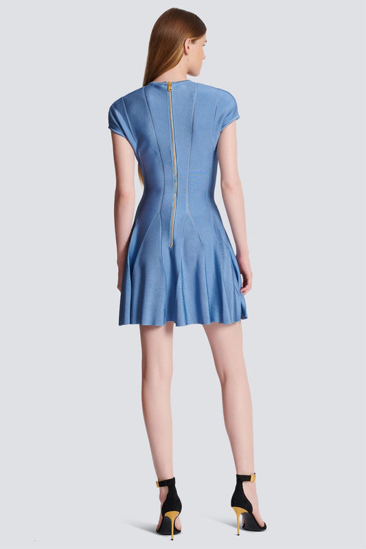 Knit V-Neck Metal Button Mini Dress