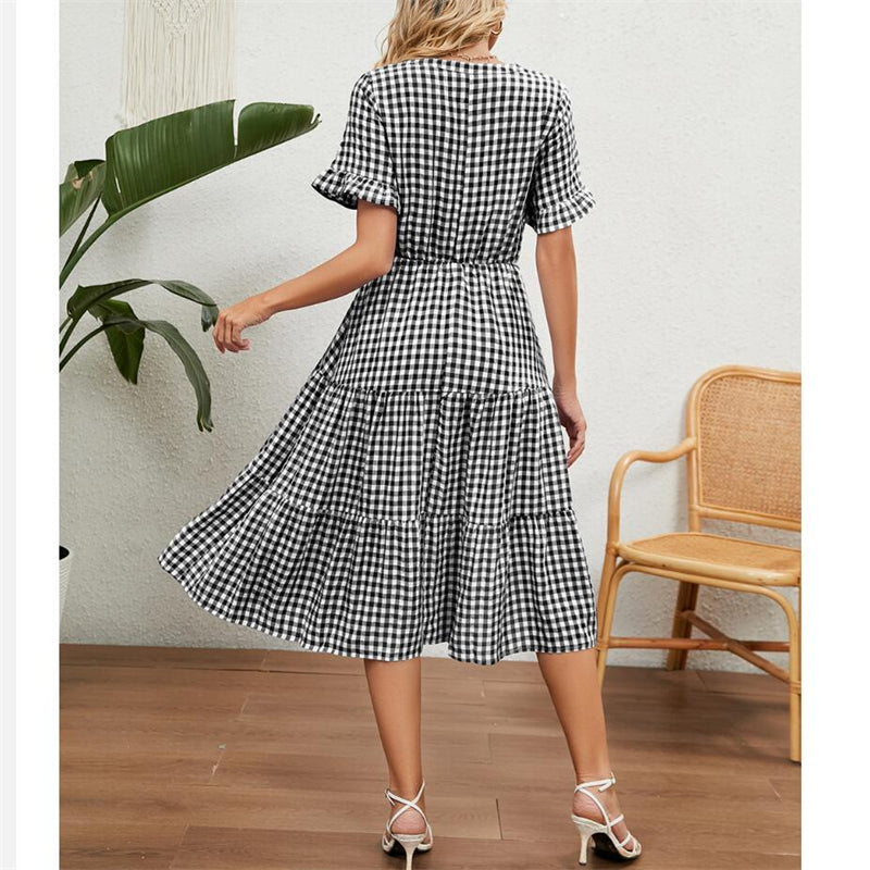 Square Neck Plaid Print Maxi Dress in Multiple Colors