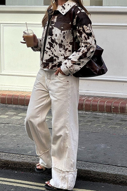 Trendy Asymmetrical Print Short Coat